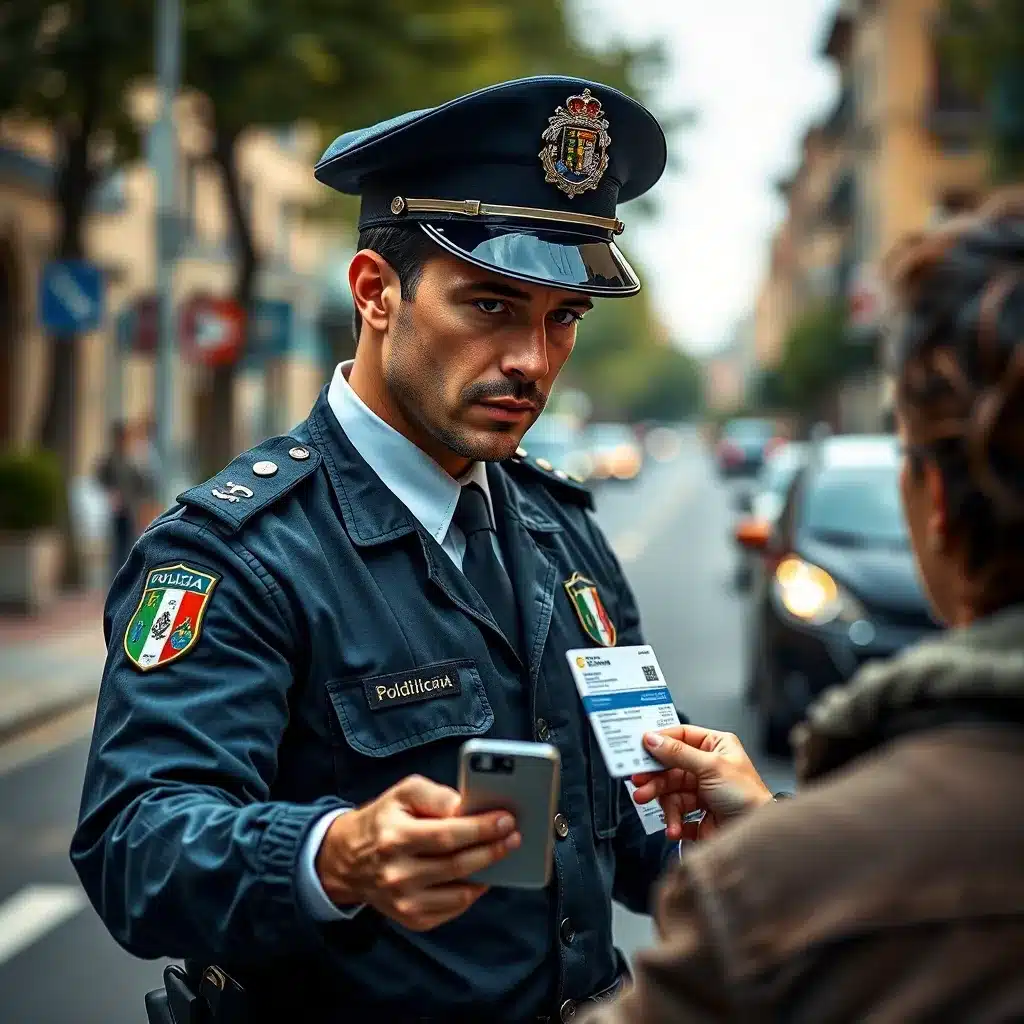 Un agente della polizia ritira la patente di guida a un automobilista